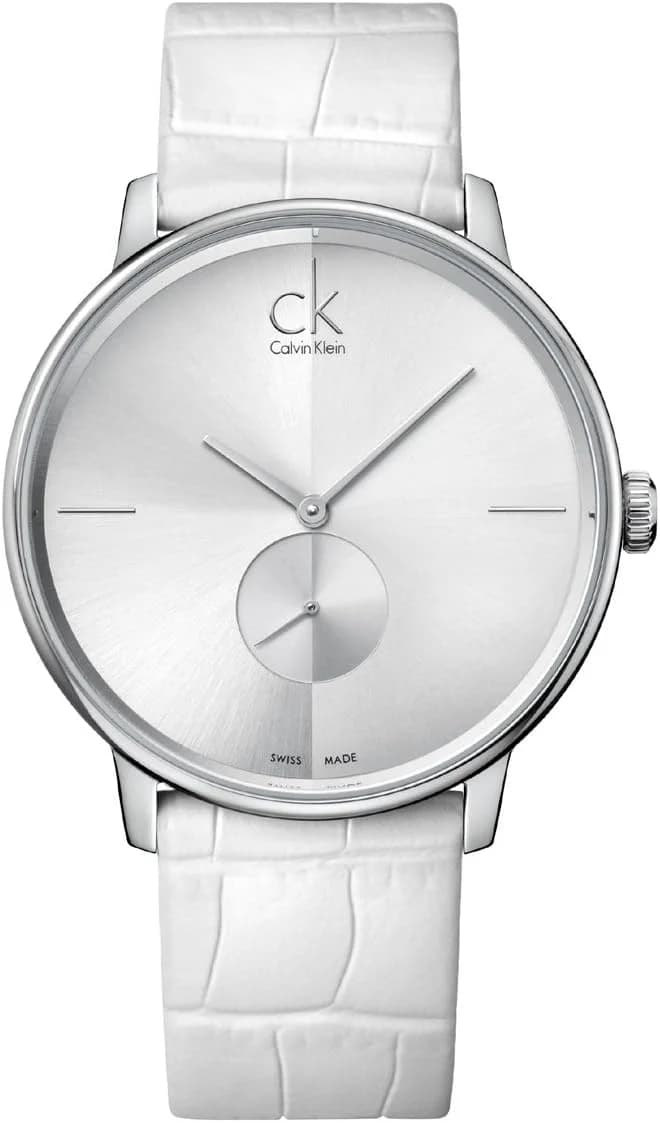 Calvin Klein K2Y211K6 montre unisexe, cadran argent, bracelet cuir blanc