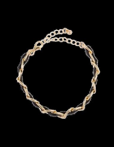 Bracelet simili cuir et chaine Victoria Bradley en acier plaqué doré