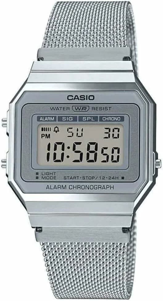 Montre Casio A700WEM-7AEF affichage digital et maille milanaise