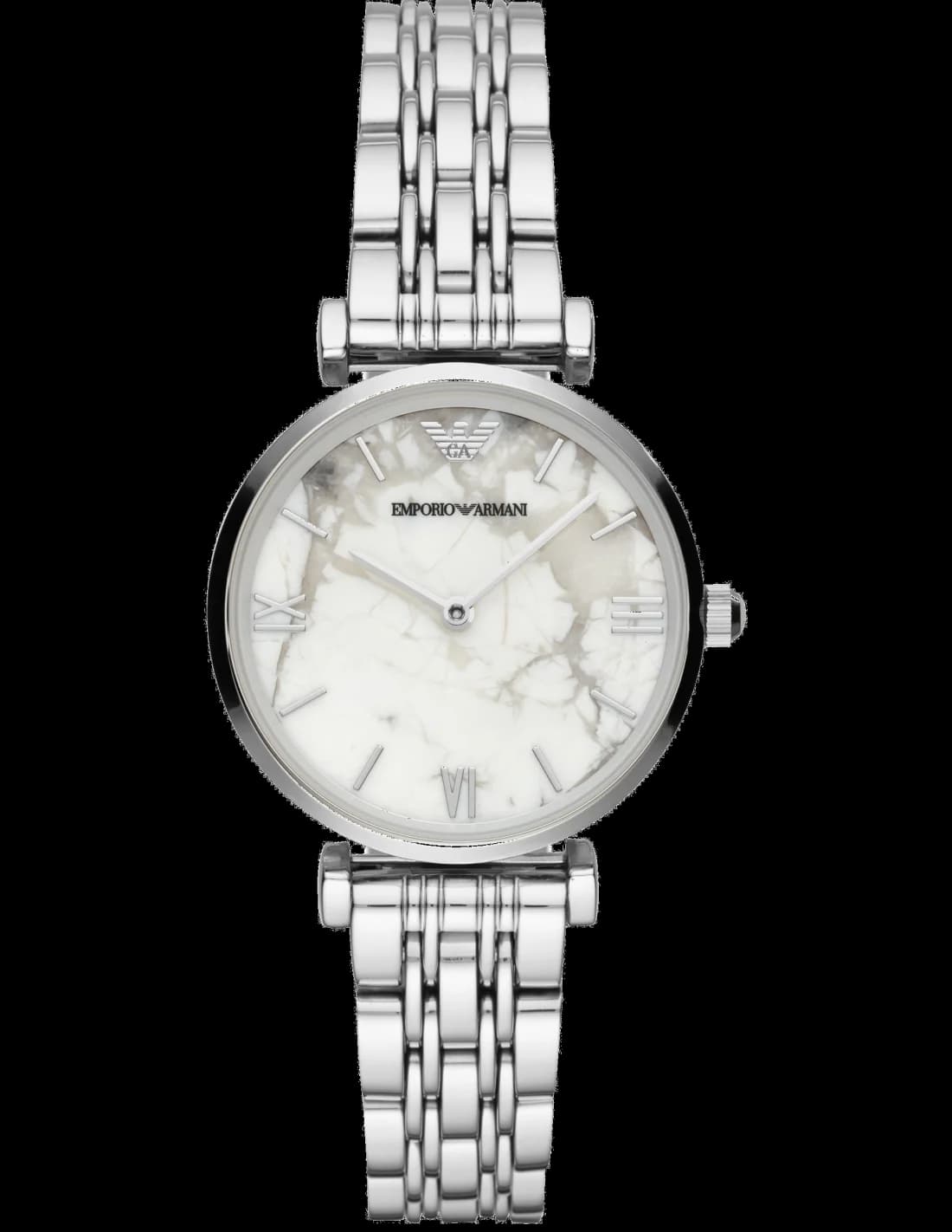 Emporio Armani AR11170 montre femme, au cadran blanc marbré sur bracelet acier