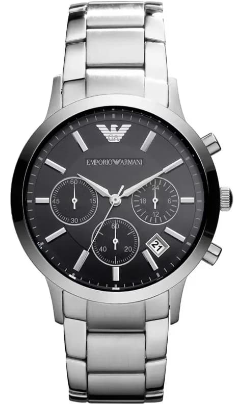 Emporio Armani AR2435 montre homme, cadran noir et bracelet acier