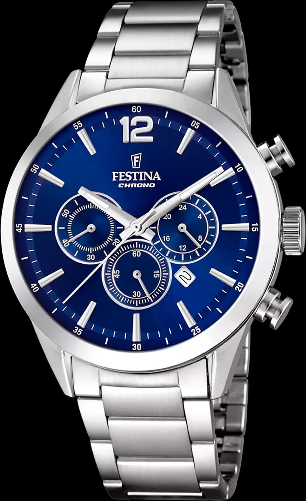 Festina F20343/7 montre homme, bleu multifonctions sur bracelet acier argenté