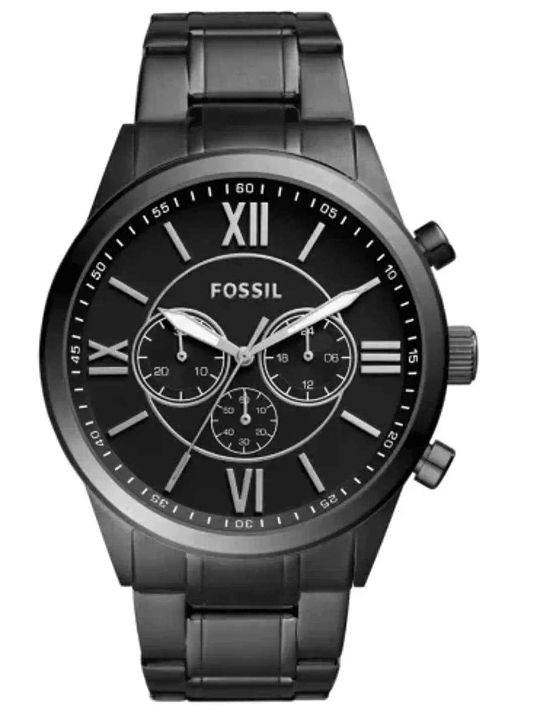 Montre Fossil BQ1127IE Flynn en Acier Noir et Bracelet Cuir