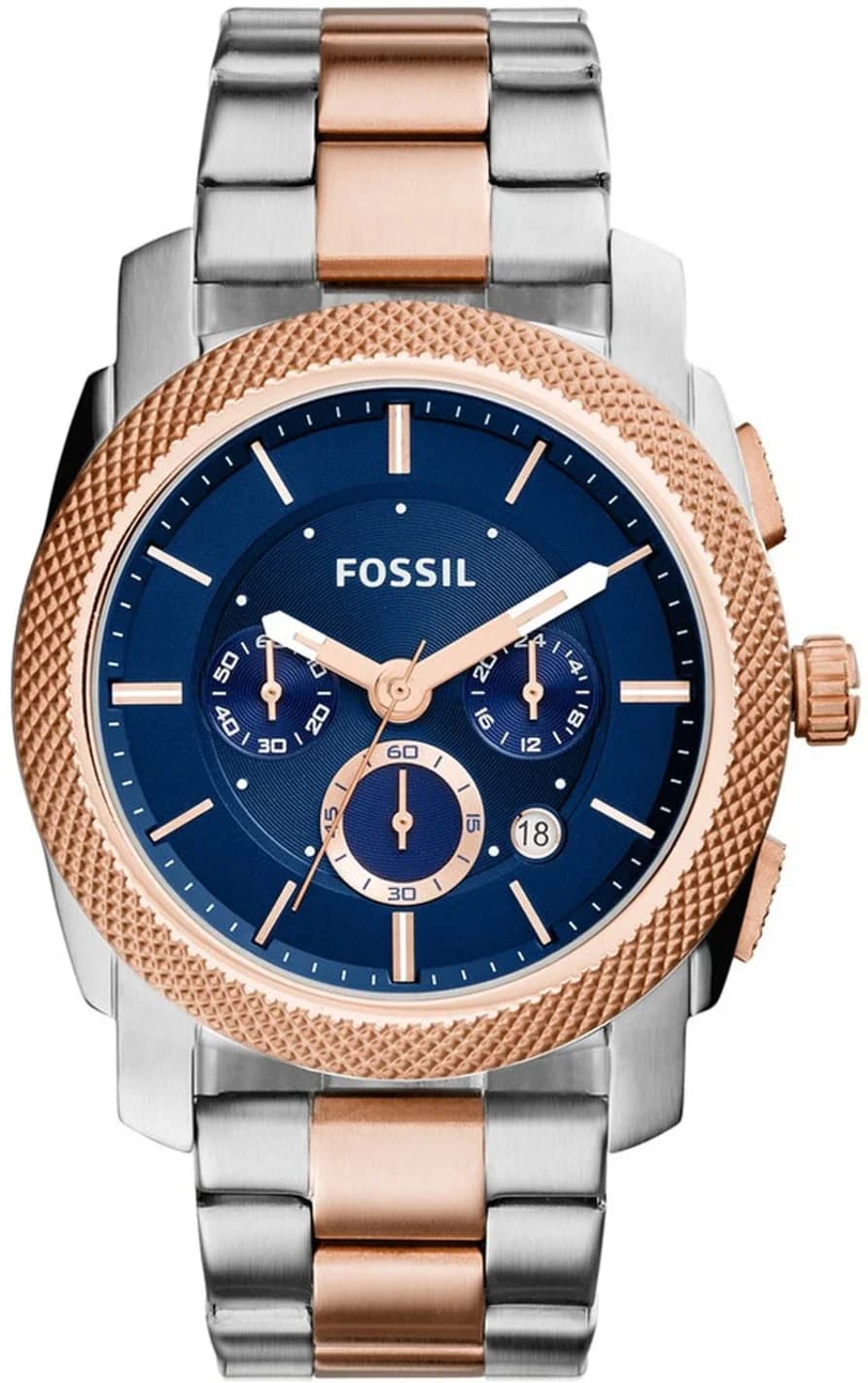 Montre Homme Fossil Machine FS5037 Lunette or rose avec motifs clous de Paris