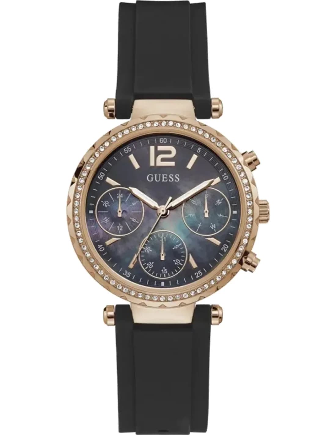 Montre Femme Guess GW0113L2 Bracelet Silicone Noir et Cadran Nacre