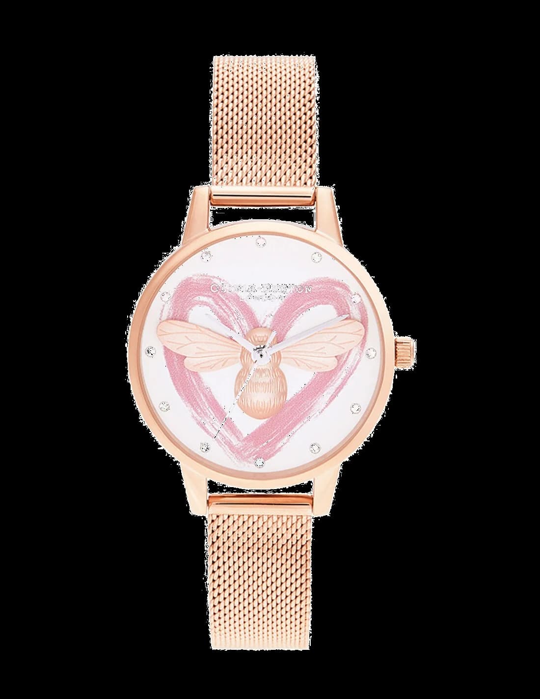 Olivia Burton OB16FB01 montre femme, cadran blanc, bracelet maille milanaise or rose