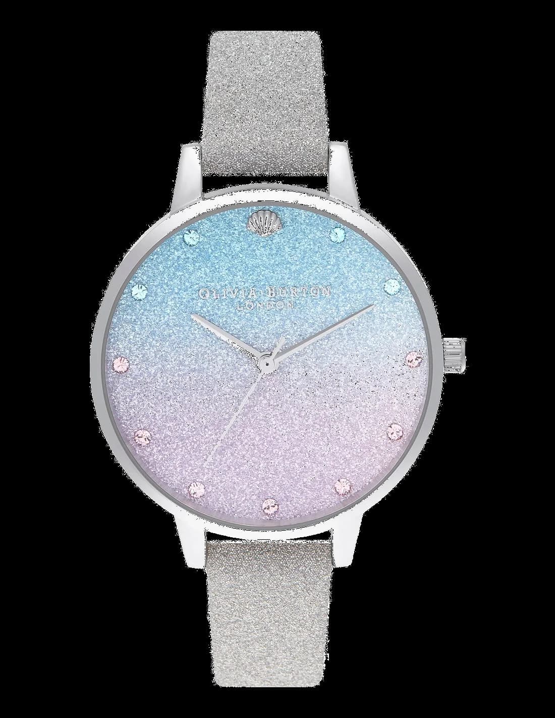 Olivia Burton OB16US49 montre femme, cadran pailleté sur cuir gris