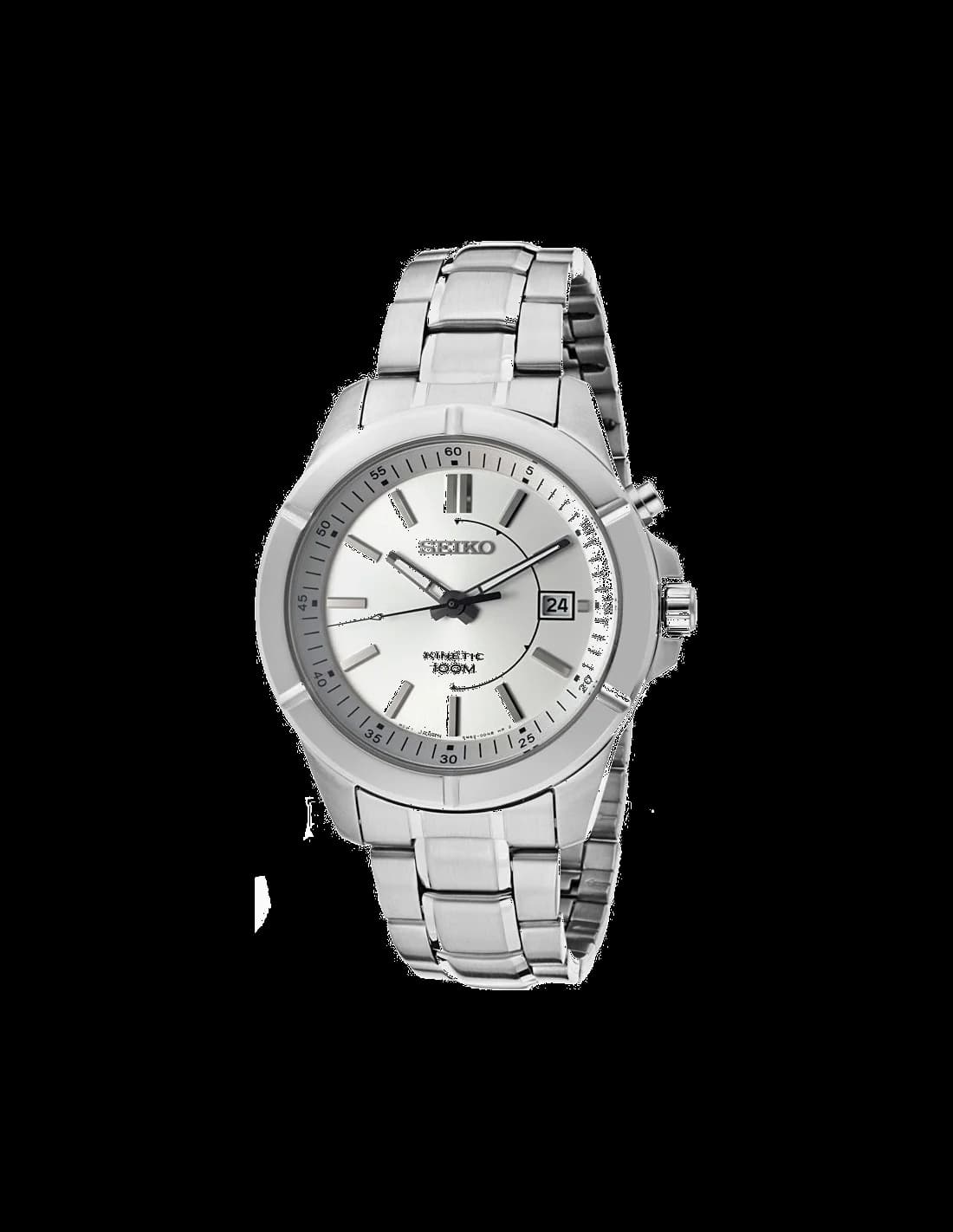 Seiko SKA535 montre homme, cadran argent, bracelet acier, mouvement Kinetic