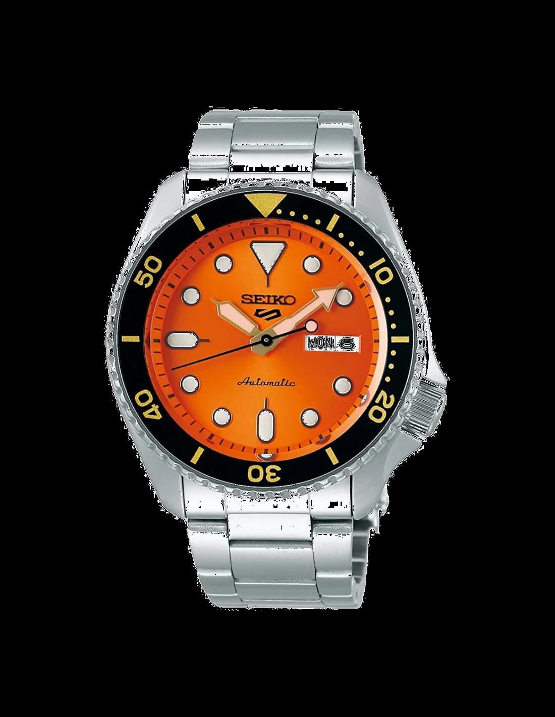 Seiko SRPD59K1 montre homme, cadran orange vif, bracelet acier