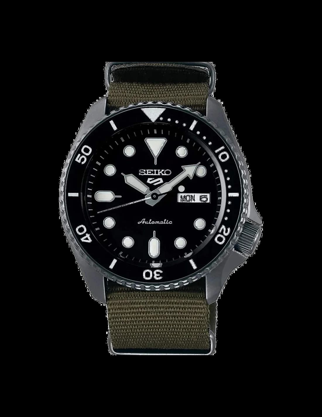 Seiko SRPD65K4 montre homme, boîtier noir, bracelet NATO vert
