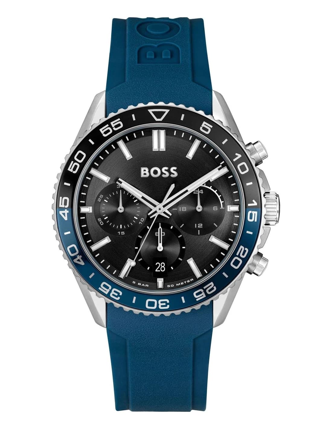 Montre Hugo Boss Runner 1514245 homme noir et bleu, bracelet silicone