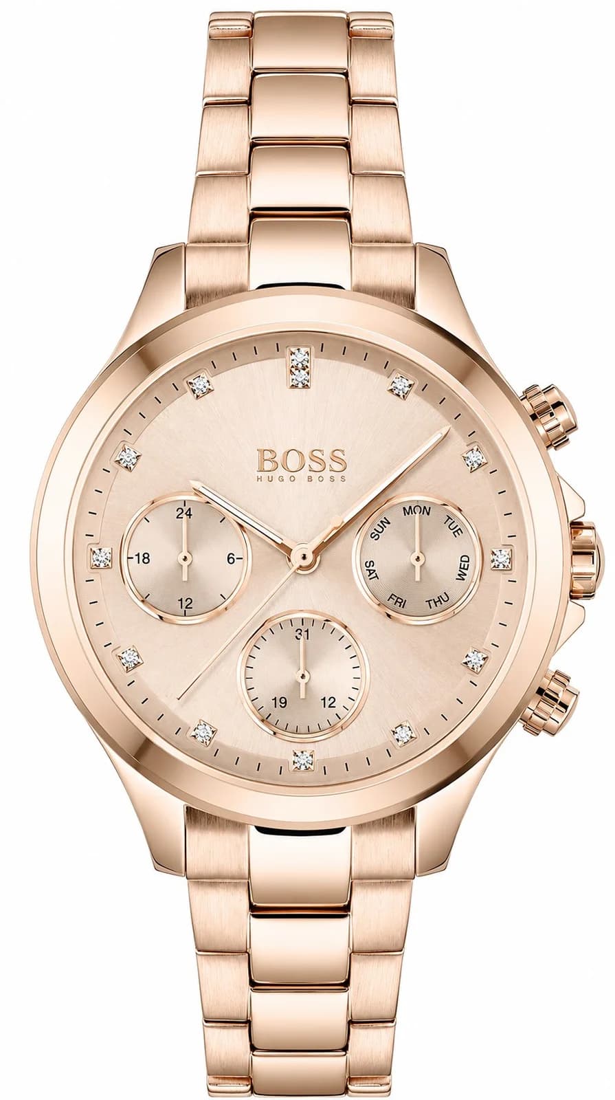 Montre Hugo Boss 1502592 en acier or rose et cristaux Swarovski