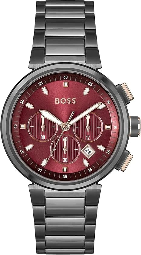 Hugo Boss 1514000 montre homme, cadran rouge sur bracelet acier