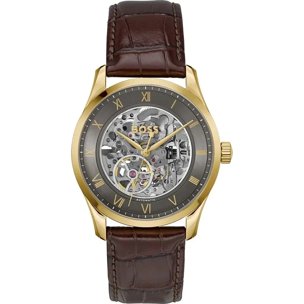 Hugo Boss 1514235 montre homme, cadran gris sur bracelet cuir