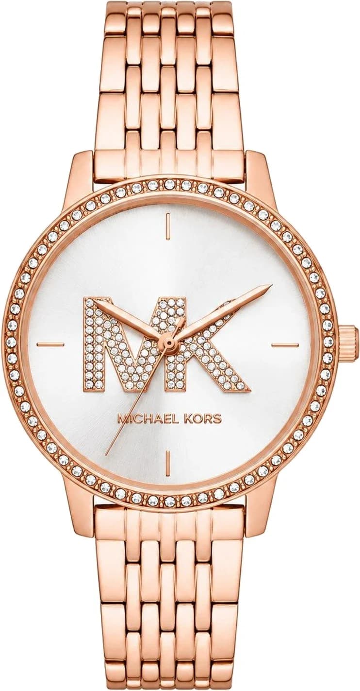 Michael Kors MK1052 montre femme, or rose cadran argent bracelet acier