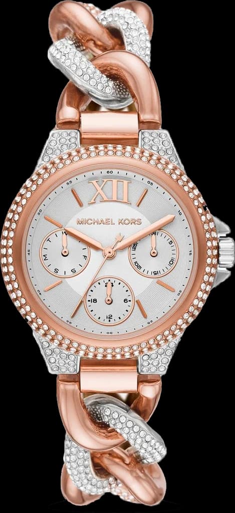 Michael Kors MK6843 montre femme, cadran argent, bracelet acier bicolore