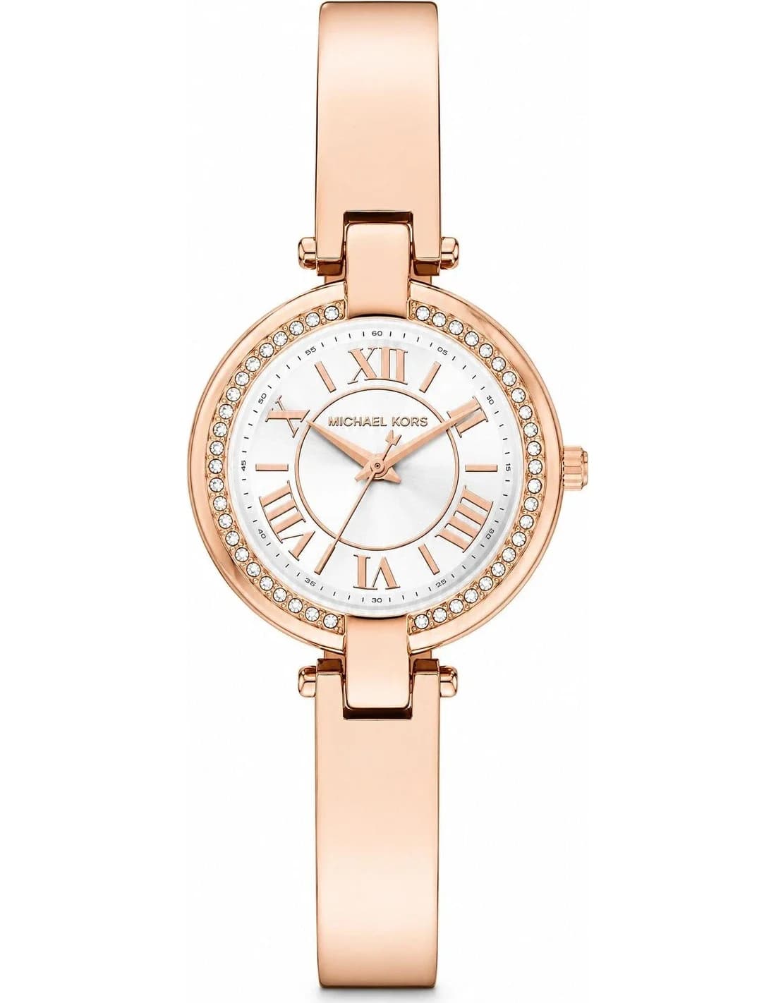 Michael Kors MKO1111 montre femme, cadran argent, boîtier or rose, bracelet acier