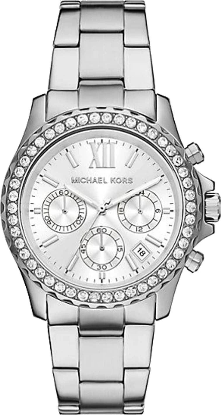 Michael Kors MKO1129 montre femme, cadran argent, boîtier argenté, bracelet acier