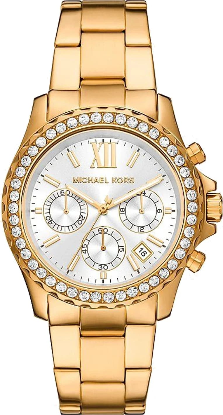 Michael Kors MKO1130 montre femme, cadran argent, boîtier doré, bracelet acier