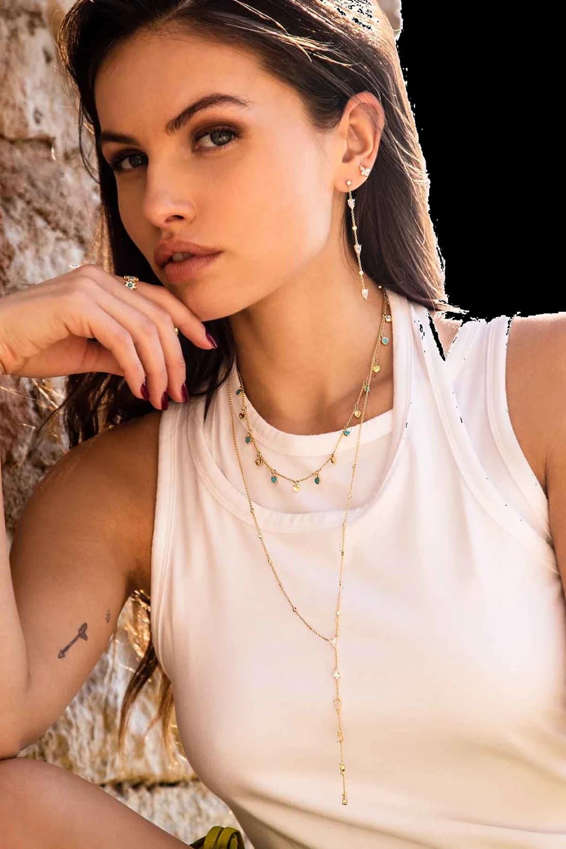 Collier APM Monaco coeurs mini turquoise plaqué or jaune vue 3