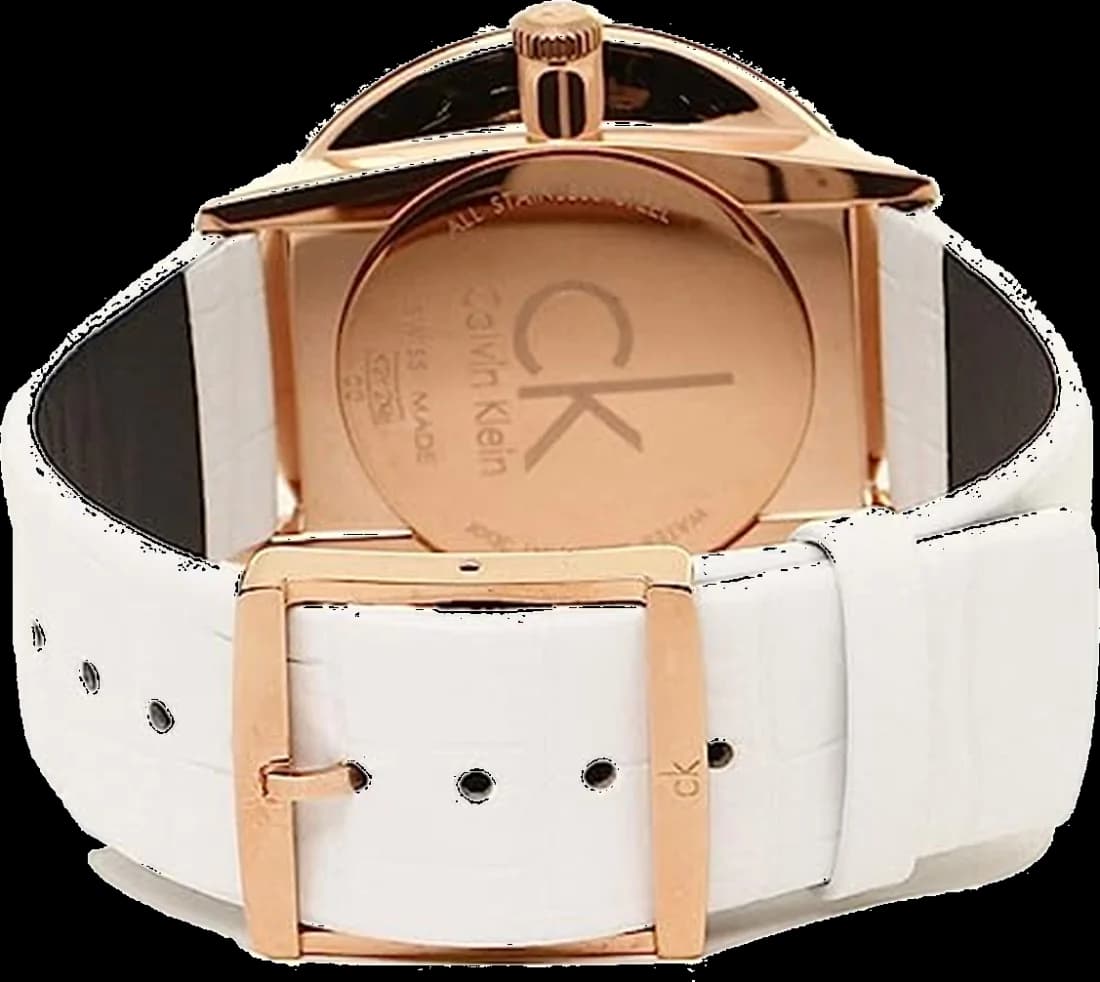 Calvin Klein K2Y2X6KW Rose Gold Case and White Leather Strap Watch vue 2