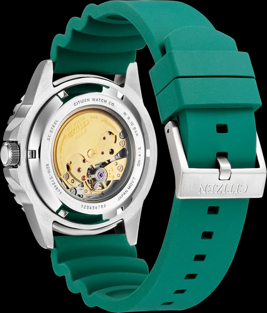 Citizen NJ0129-10X Automatic Green Dial Silicone Strap Watch vue 2
