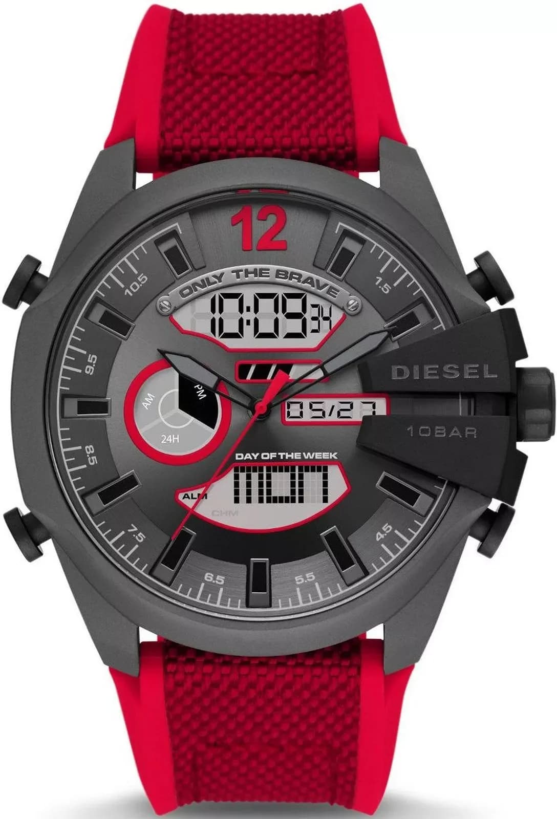 Diesel Mega Chief DZ4551 Men's Watch Red Nylon and Silicone Strap Multifunction Dial