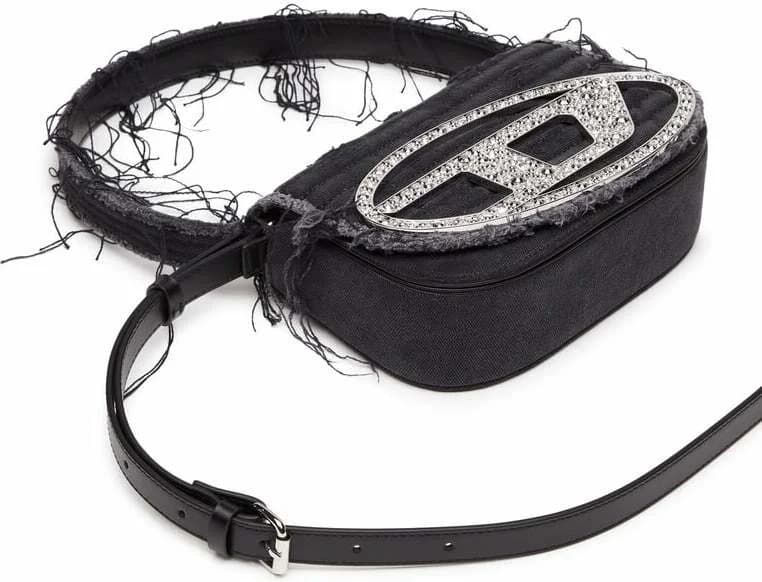 Sac à main Diesel 1DR sac iconique en toile denim noire et cuir avec bandoulière vue 4