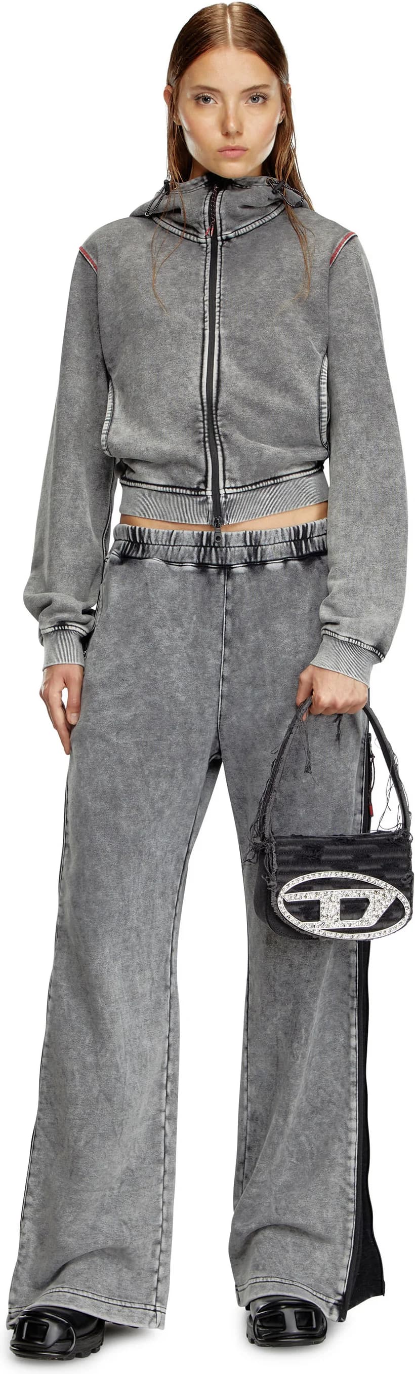 Sac à main Diesel 1DR sac iconique en toile denim noire et cuir avec bandoulière vue 5