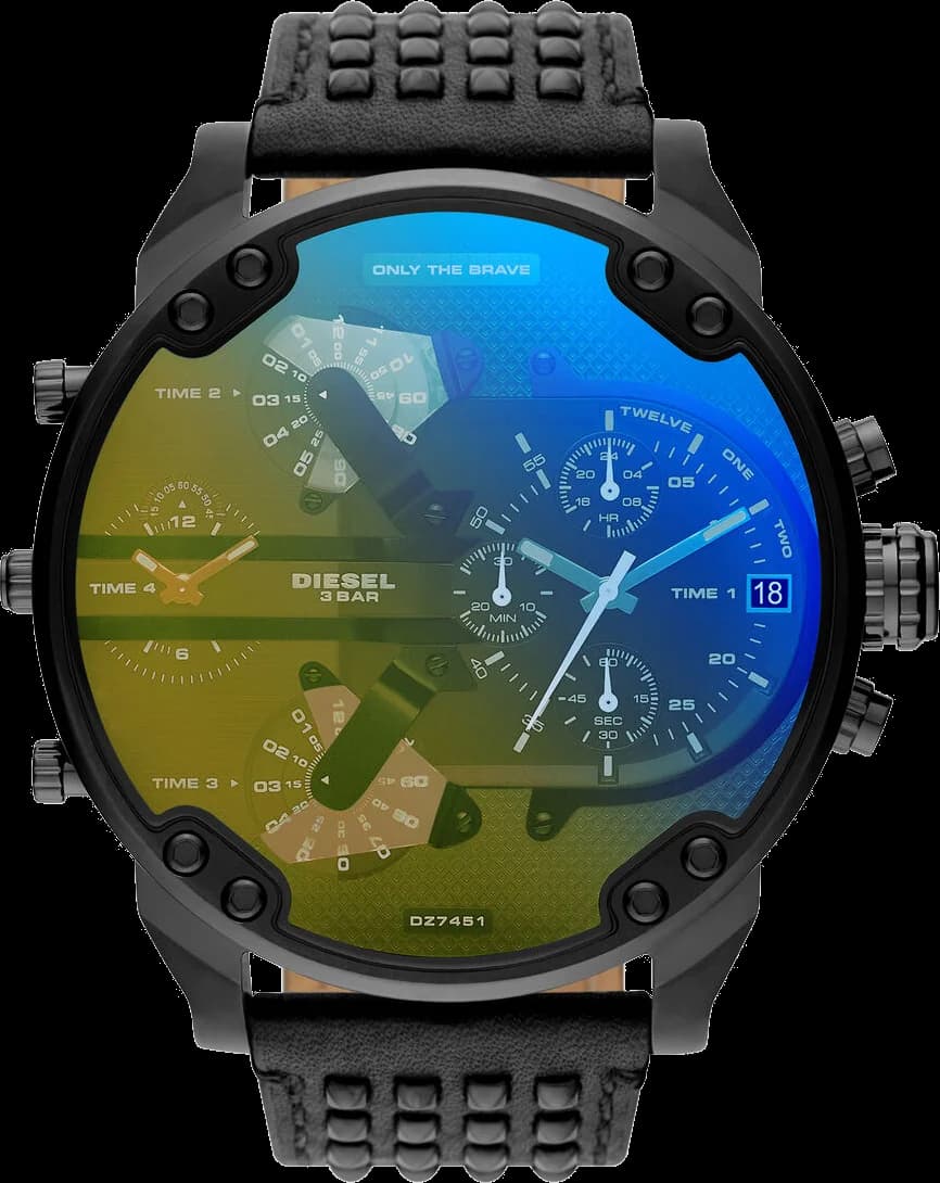 Diesel DZ7451 Big Daddy Oversized Case and Black Leather Strap Watch