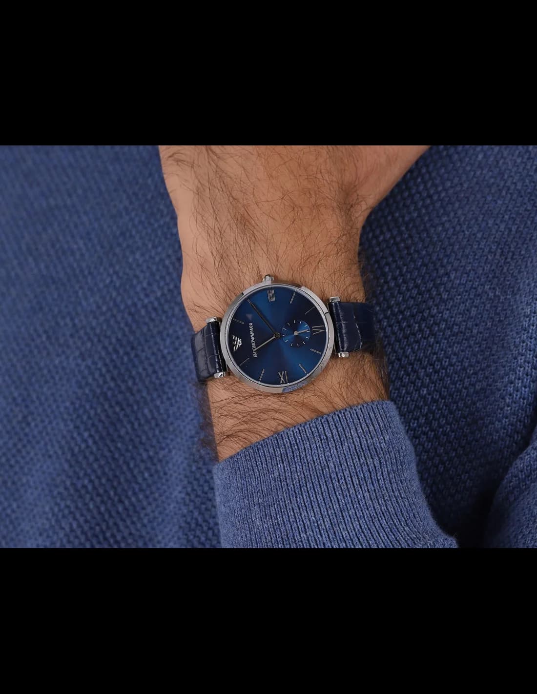 Emporio Armani AR11300 Blue Dial and Navy Leather Men's Watch vue 4