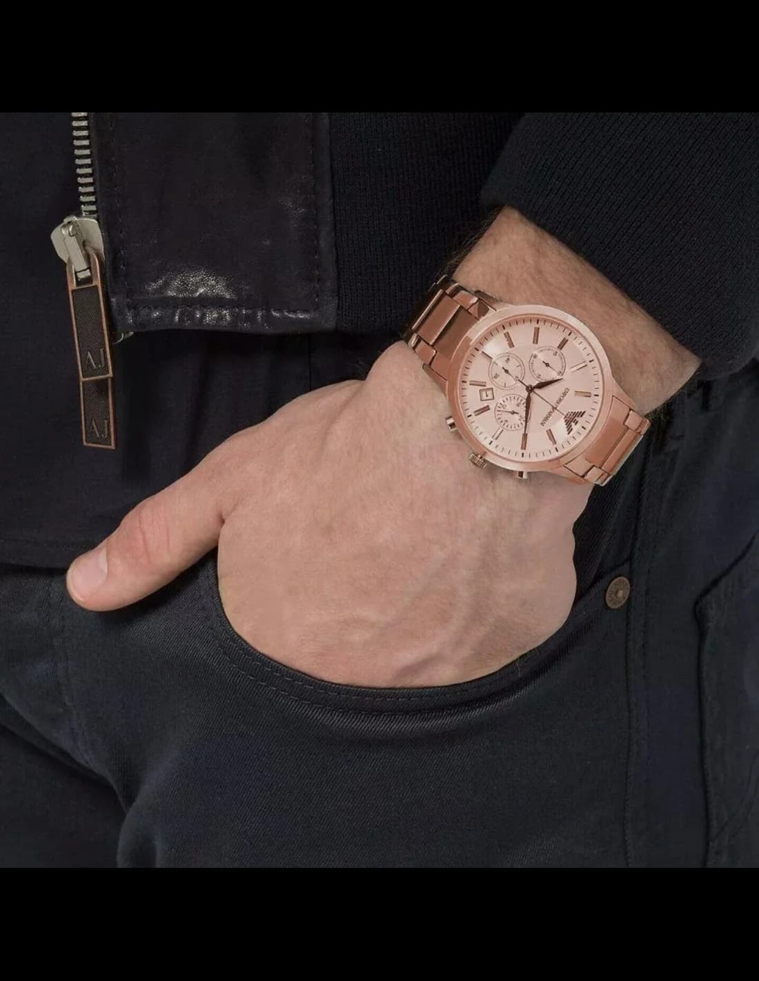 Montre Emporio Armani AR2452 chronographe en acier or rose vue 2