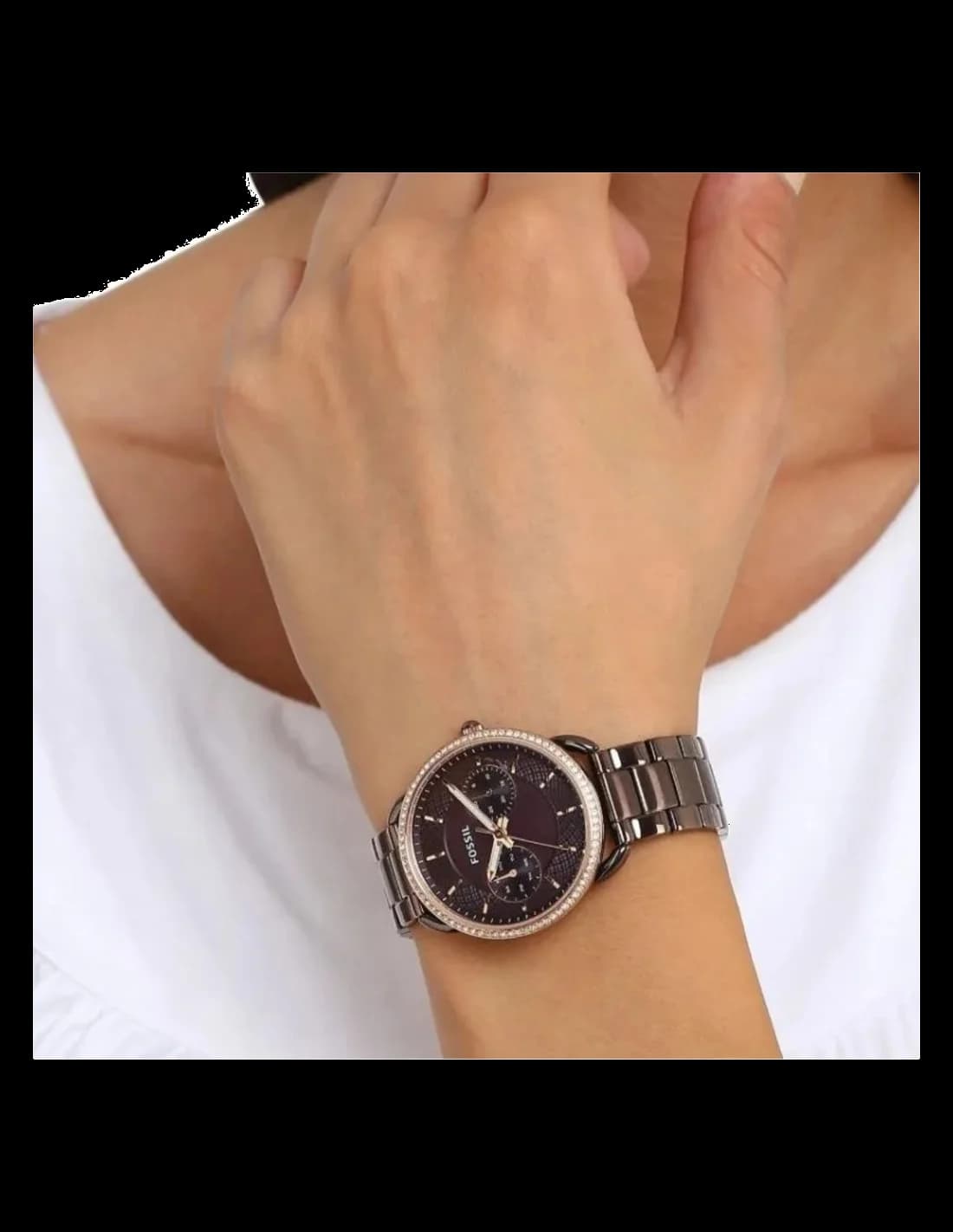 Fossil ES4258 Brown Stainless Steel and Crystal Watch vue 3