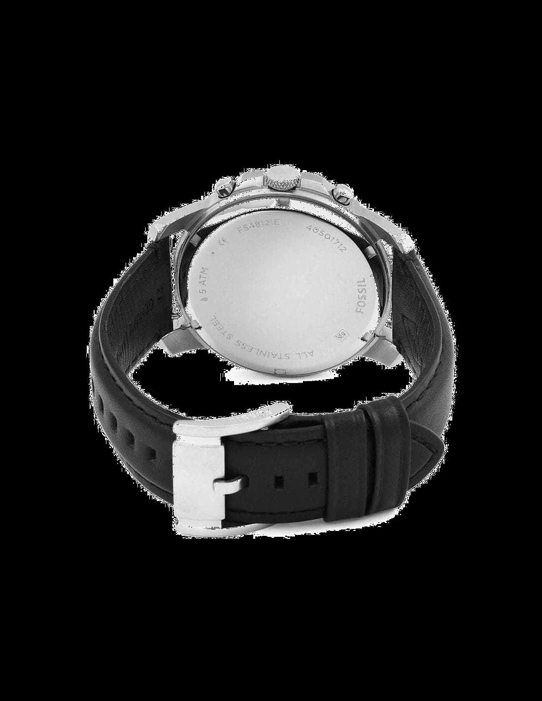 Montre Fossil FS4812 Grant avec Bracelet en Cuir Noir et Cadran Argenté vue 2