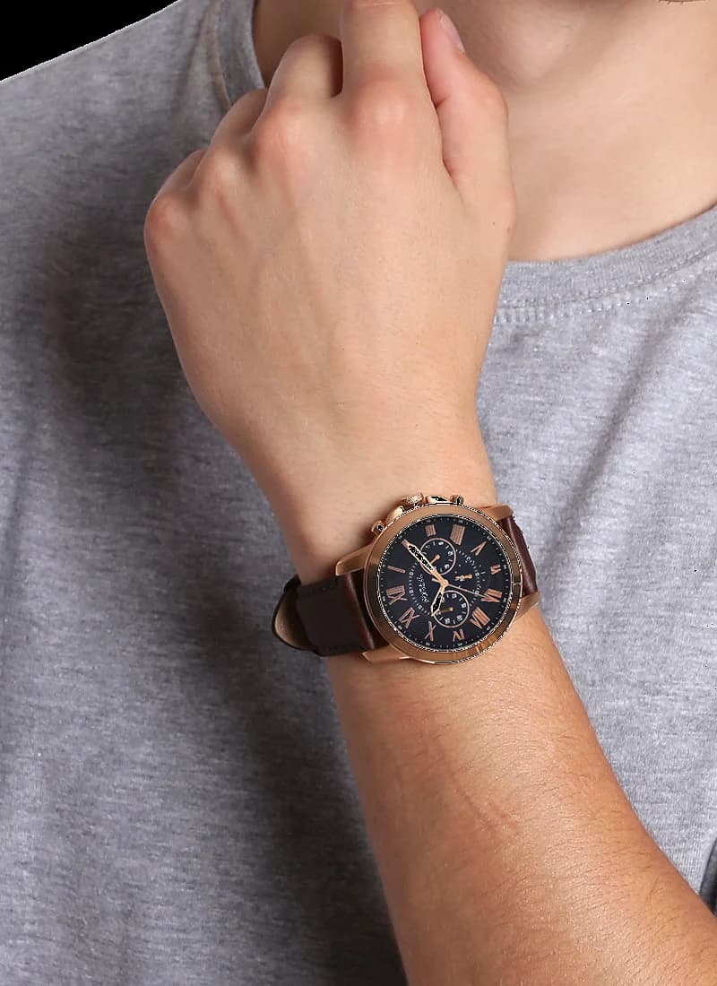 Fossil Grant FS5068 Smooth Brown Leather Strap Men's Watch vue 4