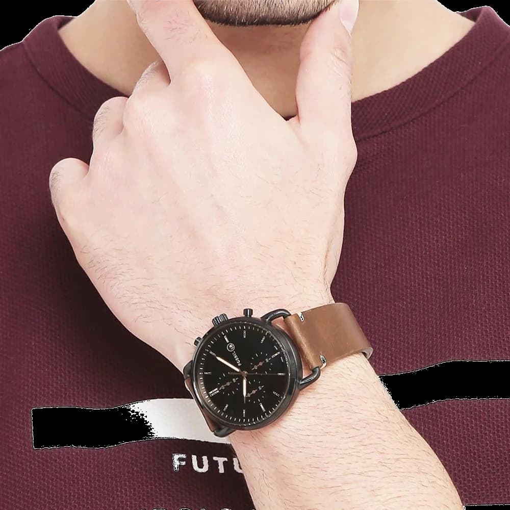 Fossil The Commuter FS5403 Brown Leather Strap Men's Watch vue 4