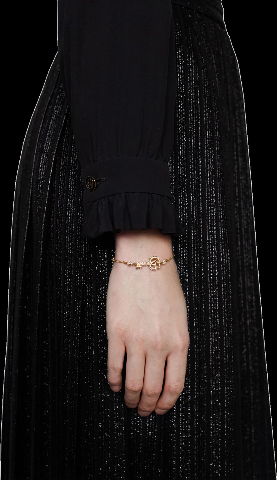 Bracelet Gucci clé double G en métal plaqué or plavé de cristaux vue 4