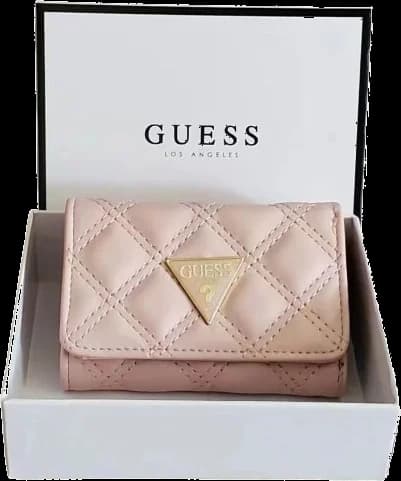 Portefeuille Guess rose en simili cuir avec logo triangle vue 3