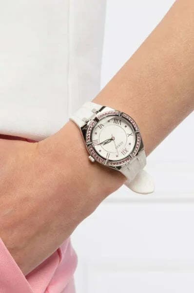 Guess GW0032L1 Sparkling White Silicone and Rhinestone Case Women's Watch vue 3