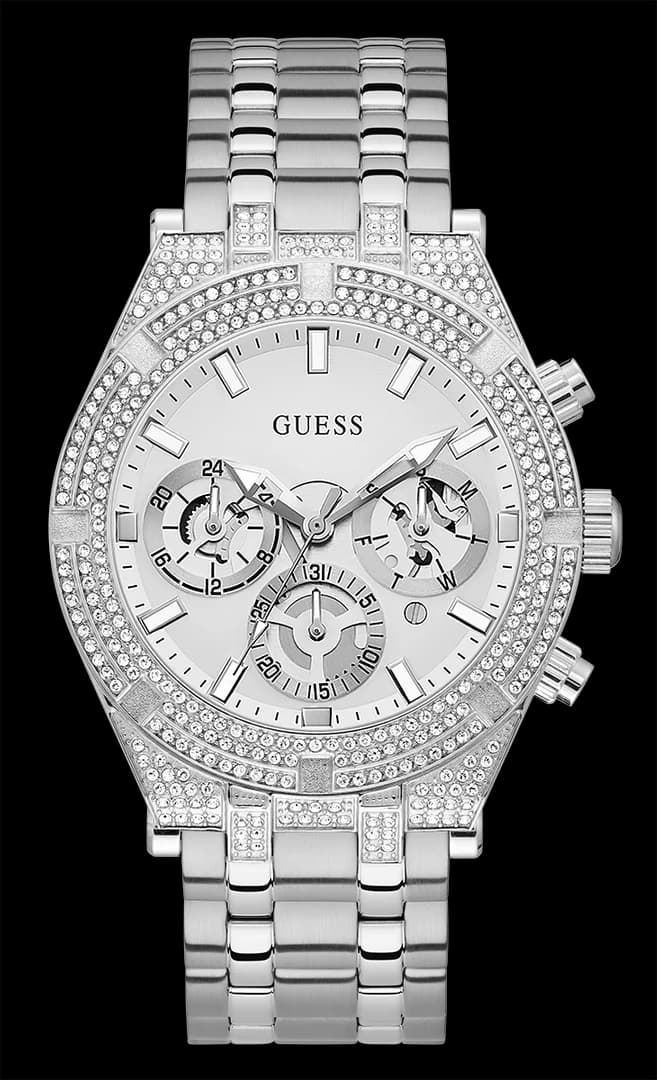 Montre Homme Guess GW0455G1 en acier argenté avec lunette sertie de strass