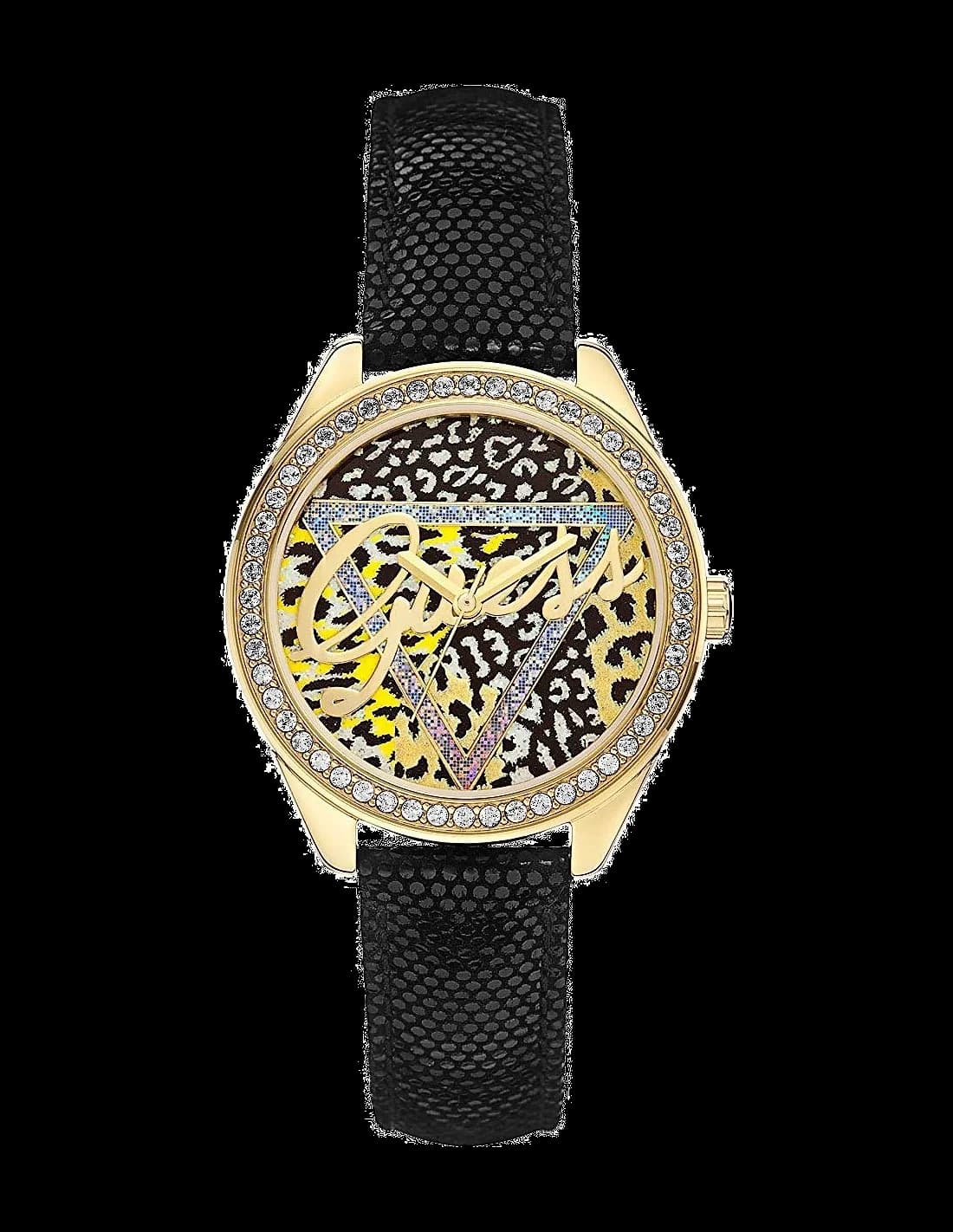 Guess W0456L4 Women's Watch Black Leopard Leather Gold Case