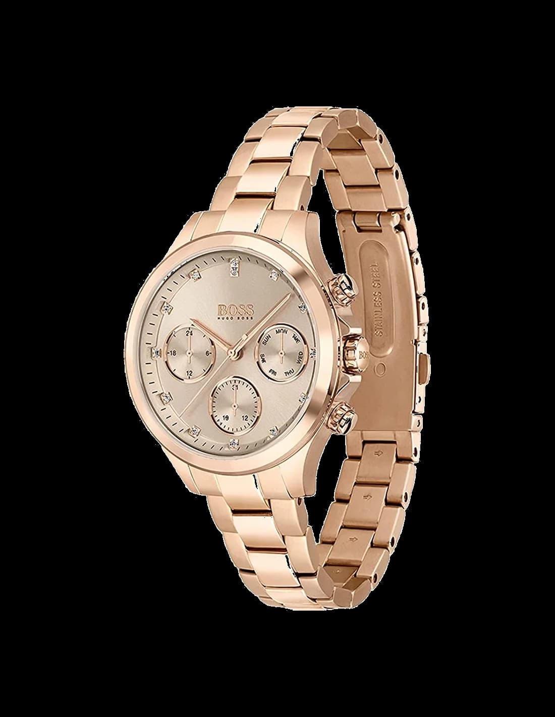 Hugo Boss 1502592 Stainless Steel Rose Gold & Swarovski Crystals Watch vue 2