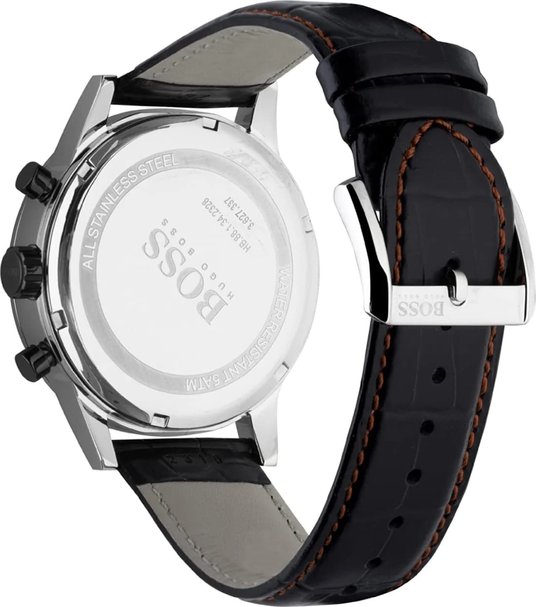 Hugo Boss 1512631 Black Crocodile Leather Strap with Red Stitching Men's Watch vue 2