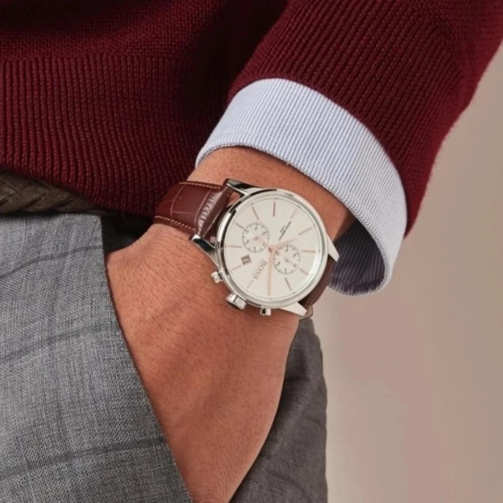 Hugo Boss 1513280 Grey Dial and Brown Leather Strap Watch vue 3