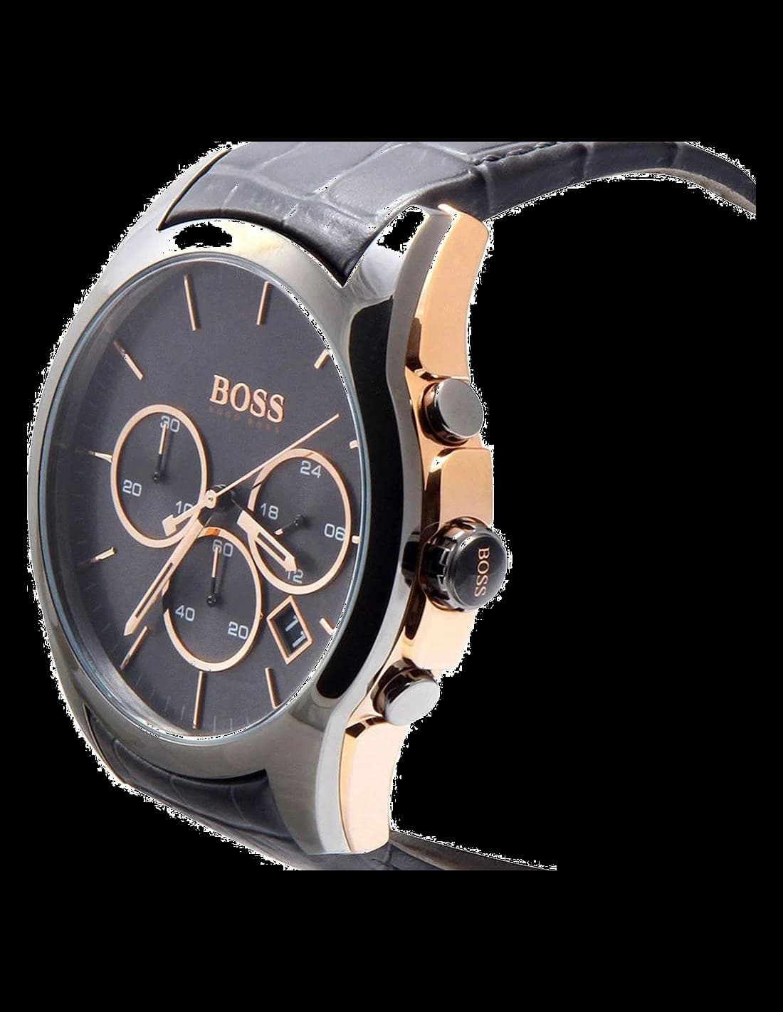 Montre Hugo Boss 1513366 Onyx Chronographe Gris et Or Rose avec Bracelet Cuir vue 2