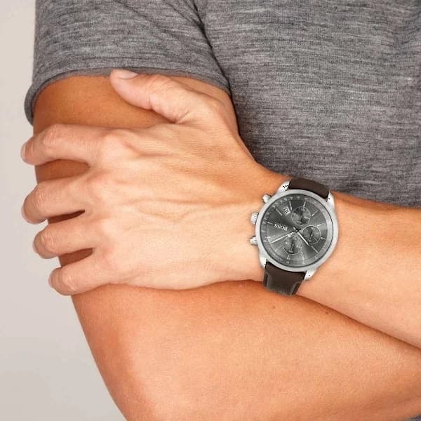 Hugo Boss 1513476 Men's Watch with Brown Leather Strap and Steel Case vue 3