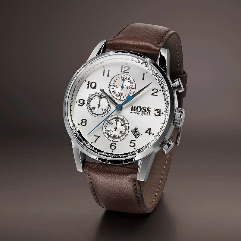 Hugo Boss 1513495 Navigator Grey Dial and Brown Leather Strap Men's Watch vue 4