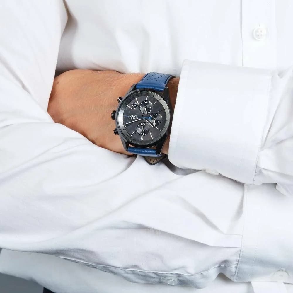 Montre Hugo Boss 1513563 Grand Prix Chronographe Acier et Cuir Bleu vue 4