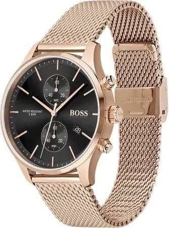Hugo Boss Integrity 1513806 Rose Gold Milanese Mesh Strap Black Dial Men's Watch vue 2