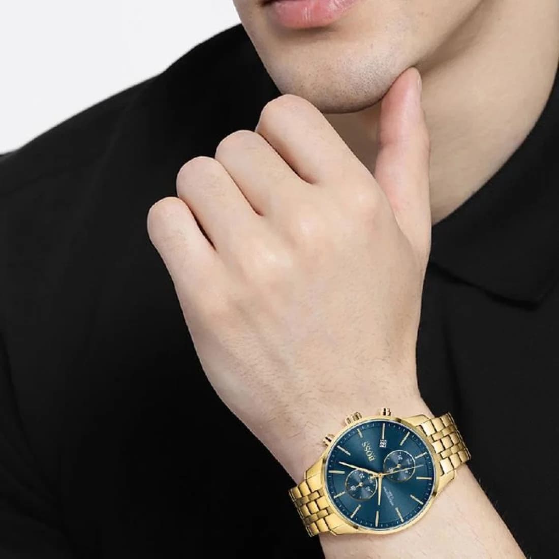 Montre Homme Hugo Boss Associate 1513841 chronographe acier doré vue 4
